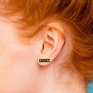 FUCK Earrings - Sparkle Gold/Black  *