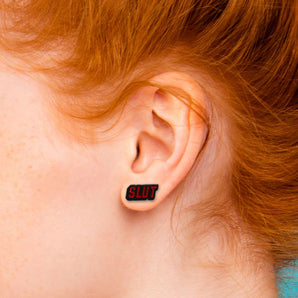 SLUT Earrings - Black & Red