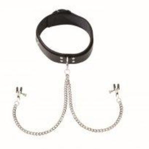 Black Leather Collar w Broad Tip Clamps*