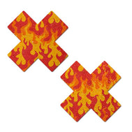 + X Flaming Sparkle Cross Pasties *